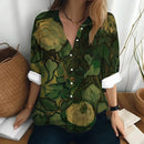 the GALLERIA - Van Gogh's Oil Painting Print Sunflower Pattern Long Sleeved Shirt Loose Lapel Blouse