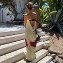 the BELTED BOHO - Sexy Strapless Print Floral Belt Maxi Backless Vacation Dress Autumn Loose Elegant Party Beachwear