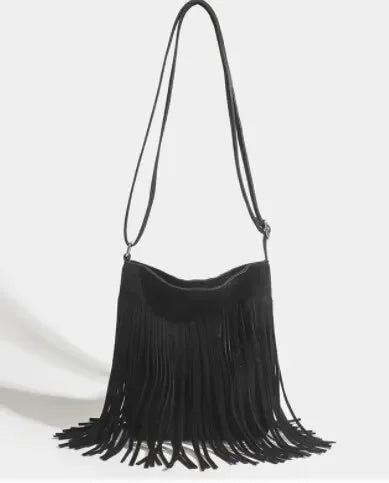 the TASSEL BOHO - Boho Style Fringe Crossbody Bag, Vintage Suede Shoulder Bag, Women's Large Capacity Casual Fringe Postman Shoulder Bag