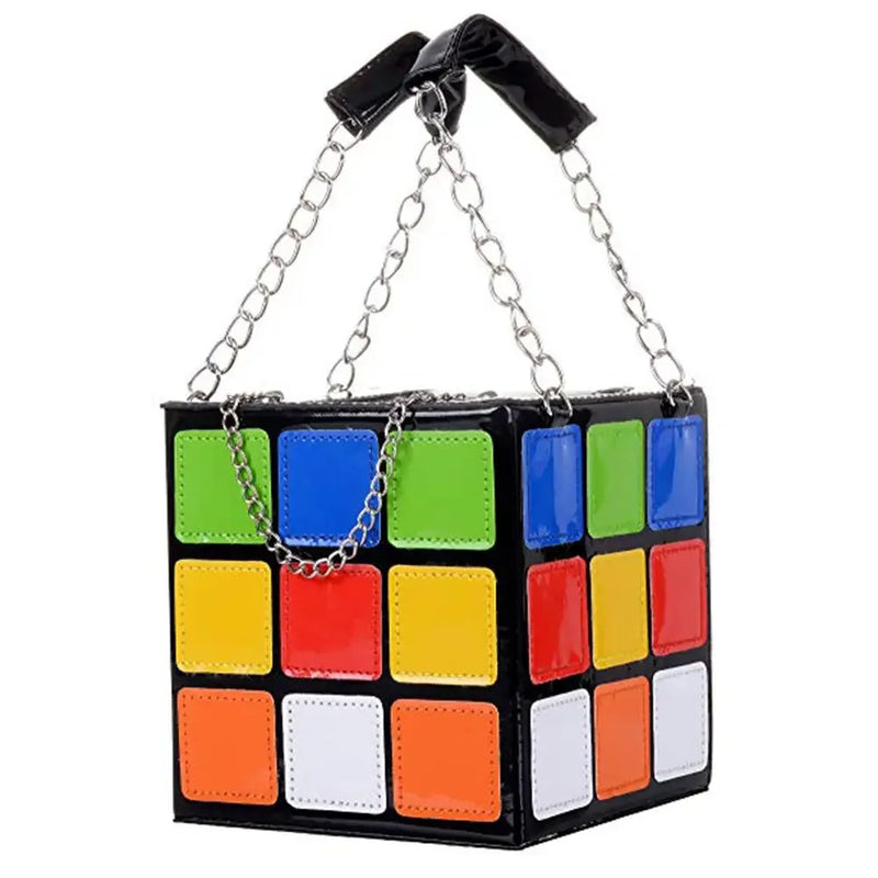 the RUBIX CUBE - Chic Cubic Shape Box Women Handbags, Designer Chains Totes, Luxury Pu Leather Messenger Bag, Ladies Personality Small Purses