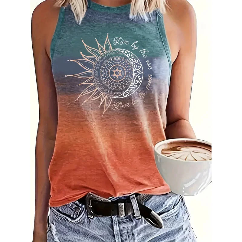 2024 New Women's Tank Top Round Neck Printed Letter Pattern Oversized Women's Loose Top Y2K Style Summer Casual Breathable Vest