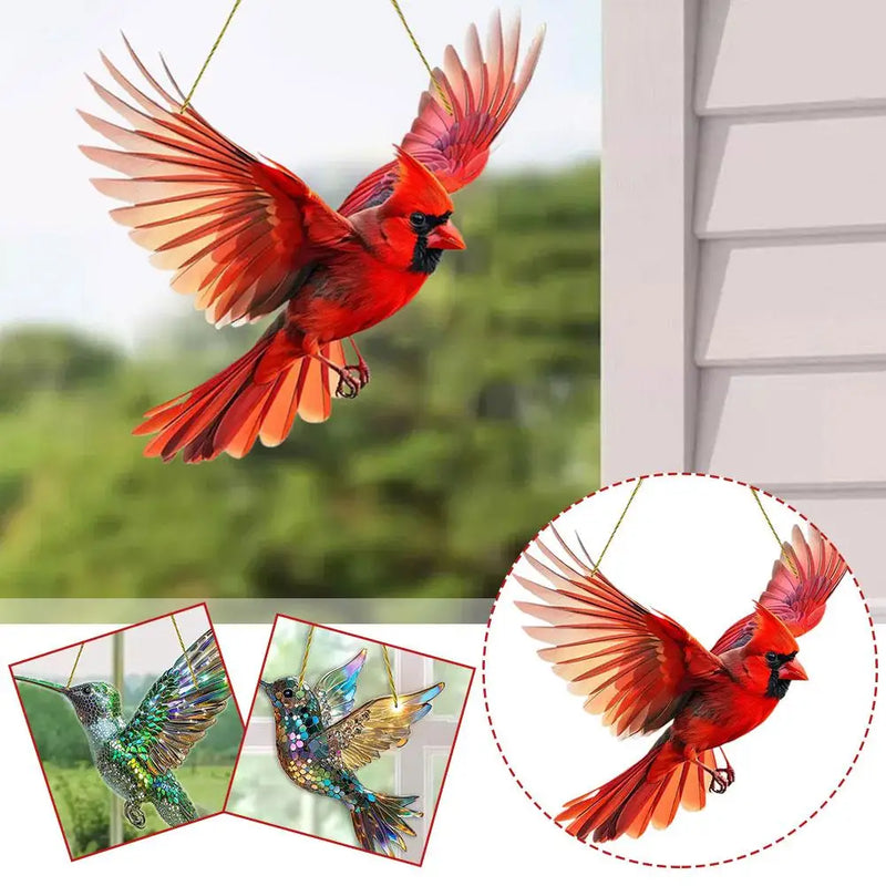 the SUNCATCHER - Winged Hanging Cardinal Christmas Ornaments, Hummingbird Suncatchers Gift