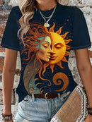 the STARSEED SUN - Sun & Moon Print Crew Neck Short Sleeve Casual Spring & Summer T-Shirts for Women