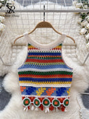 the HIPPIE BOHO - Bohemian Rainbow Knit Hooked Flower Hollow Out Sleeveless Summer Beachwear Colorful Camis
