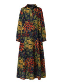 the BOHO KIMONO - Floral Printed Long Sleeve Cotton Maxi Dress Long Loose Casual Lapel Neck Shirtdress