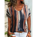 the CASUAL BOHO - Women's Summer Casual Fashion V-Neck Stripe Print Oversized T-Shirts