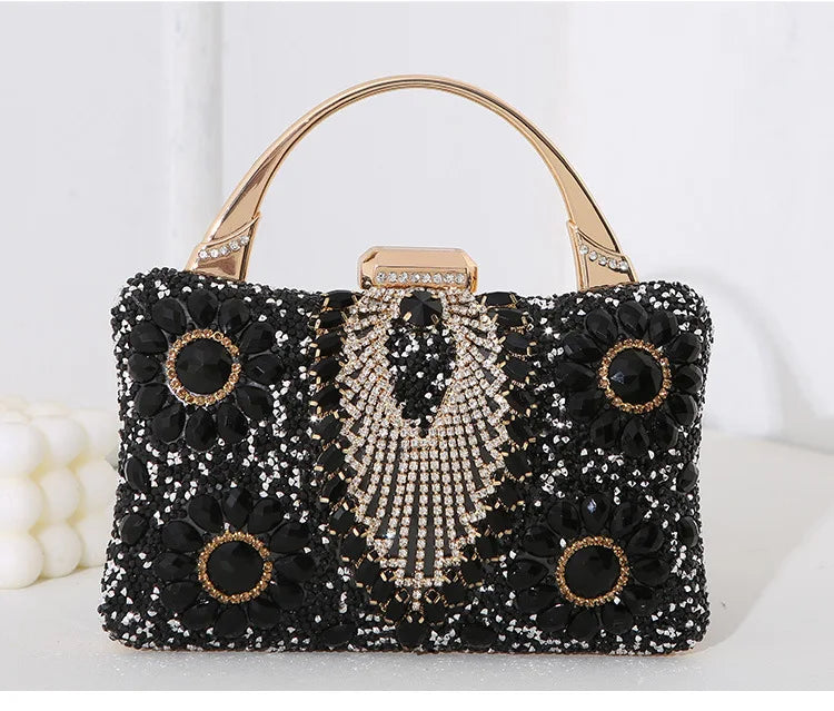 the TREASURE - Rhinestone Beaded Clutch Evening Bag, Women Wedding Party Purse, Evening Banquet Bag