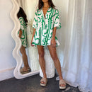 the ROMPER BOHO - Fashion Boho Romper Shorts Oversized Button-Down Shirt Sleeve Wide Leg Short Jumpsuit Vacation Outfits
