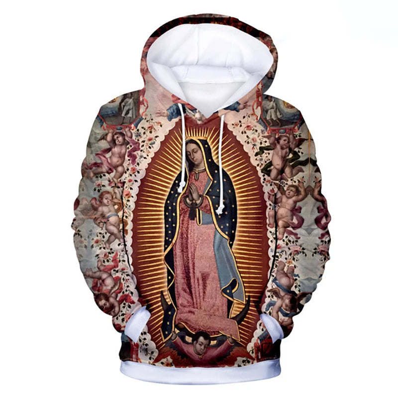 Virgin Mary 3D Print Hoodies Women Men Retro Streetwear Oversized Pullovers Y2k Hoodie Harajuku Sweatshirts Woman Tops Clothing