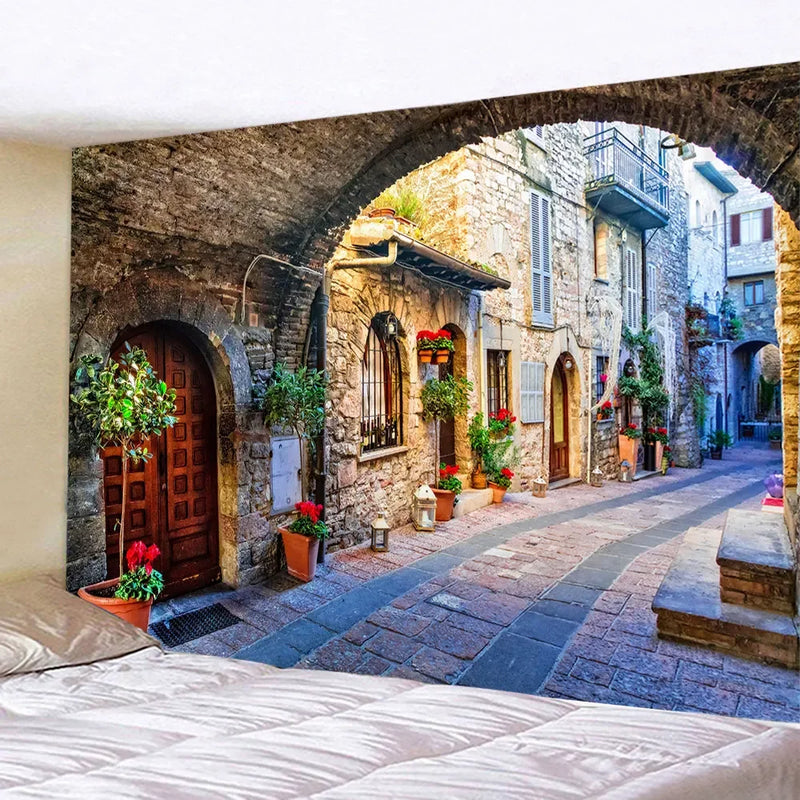 the ALLEY - Garden Posters for Outside, Large Tapestry Street Alley Landscape, Bohemian Wall Hanging Decor