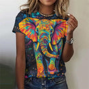 the SAGE - Women's Fashion Vintage Elephant Pattern 3D Printed Short Sleeves Round Neck Tops T-Shirts