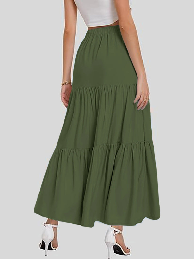 2024 Women's cross-border European and American summer Bohemian pleated A-line flowing swaying layered long skirt for wome