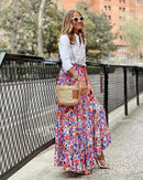 the SUNDAY STROLL - Boho Fashion Long Floral Summer/Autumn Loose Casual Elastic Waist Big Hem Long Skirts