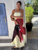 the BELTED BOHO - Sexy Strapless Print Floral Belt Maxi Backless Vacation Dress Autumn Loose Elegant Party Beachwear