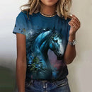 the HORSE WHISPERER - 3D Animal Print Casual Short Sleeves Horse Pattern Summer Loose T-Shirts for Women