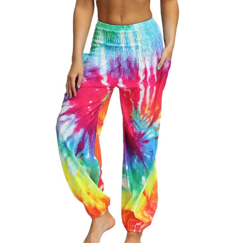 Women'S Pants Women'S Sweatpants Hippie Bohemian Palazzo Yoga Scrunched Bottom Women'S Tie Dye Harem Pants Vetement Femme