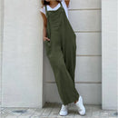 the BOHO OVERALLS - Summer Casual Cotton Linen Fashion Sleeveless Wide Leg Dungarees Solid Long Rompers Casual Comfortable Jumpsuits/Playsuit