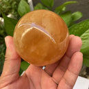 the CITRINE CALCITE - 1PC Natural Citrine Calcite Quartz Crystal Sphere Ball, Healing Gemstone Home Decor + Wood Bracket