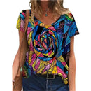 the PAINTED EASEL - Oversized Fashion Short Sleeve 3D Flower Print Loose Casual Female Clothing T-Shirts