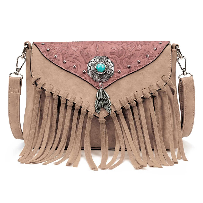 the WESTERNER - Original Design Shoulder Bag for Women, PU Leather Luxury Clutch Designer Handbags, Western Purse Fringe Messenger Bag