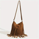 the TASSEL BOHO - Boho Style Fringe Crossbody Bag, Vintage Suede Shoulder Bag, Women's Large Capacity Casual Fringe Postman Shoulder Bag