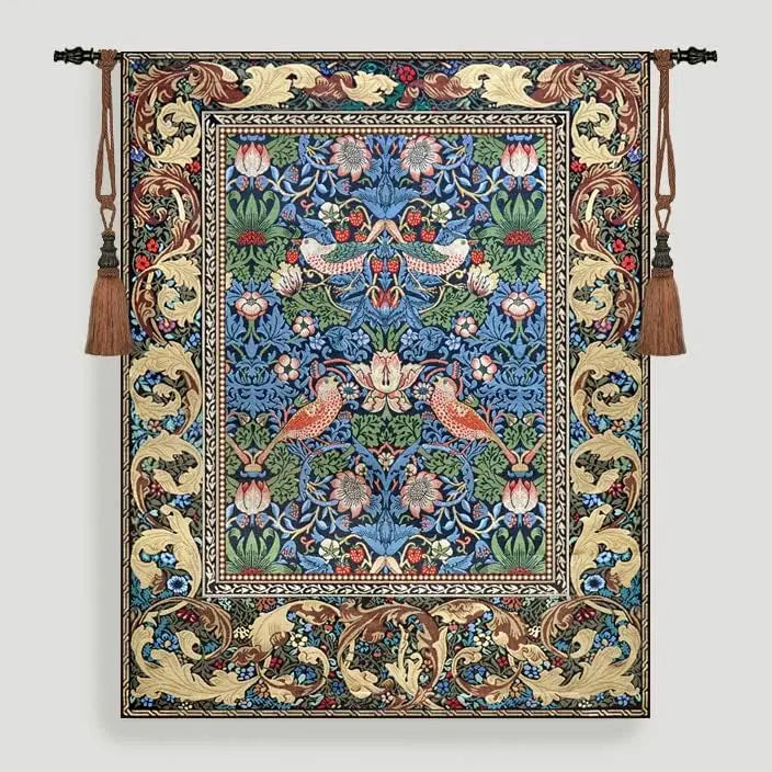 the STRAWBERRY GARDEN - Tapestry Morris Strawberry Thief Fine Art Tapestry Wall Hanging 100% Cotton 55"x43" Room Decor Aesthetic