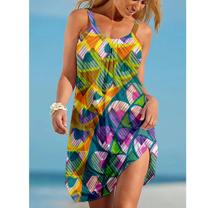 Summer Sunflower Beach Dress for Women 3D Print Vacation Party Sundress Ladies Casual Sleeveless Beachwear Female Traf Clothing