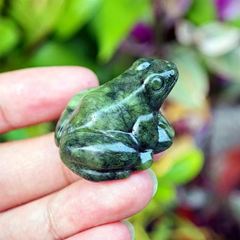 the LEAP FROG - Natural Mix Green Jade Frog, Quartz Animal, Crystal Frog, Home Decoration, Mineral Specimen, Crystal Gift, Reiki Healing 1PC