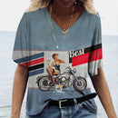 the ROUTE 66 - Pattern 3D Print V-Neck Casual Short Sleeve Oversized Pullover Fashion T-Shirts for Women