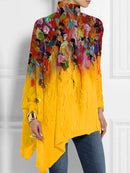 the MASTERPIECE - Women's Plus Size Irregular Hem Blouse Autumn/Winter Fashion Retro Long Sleeve O-Neck Casual Loose Asymmetrical Top