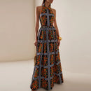 the DESIGNER BOHO - Spring/Summer Hollow Off Shoulder High Waist Lapel Sleeveless Bohemian Casual Pleated Long Dress