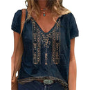 the TURQUOISE - Summer Western Aztec Graphic 3D Print V-Neck Casual Oversized T-Shirts for Women