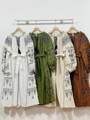 the INDIE BOHO - Bohemian Retro Ethnic Style Spring Autumn Embroidered Lace Up Lantern Sleeves Waist Cinching Long Dress