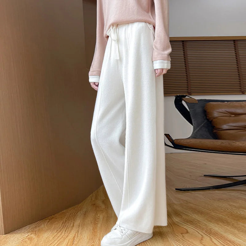 2024 Autumn/Winter New Knitted Women's High Waist Pants,Casual And Loose.  Straight Leg, personalized Floorpants With Elasticity