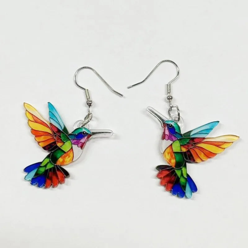 the COLORFUL HUMMINGBIRD - Colorful Hummingbird Stud Earrings for Women, Fashion Animal Dangle Earring Statement Jewelry Gifts