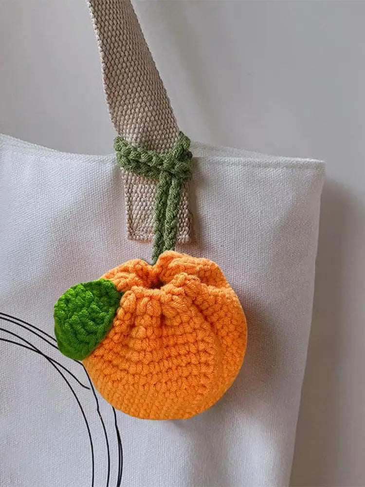 the CITRUS CROCHET - Orange Coin Purse, Crochet Drawstring Bag, Cute Drawstring Orange-Shaped Crochet Purse, Crochet Tangerine Bag Coin Chargers