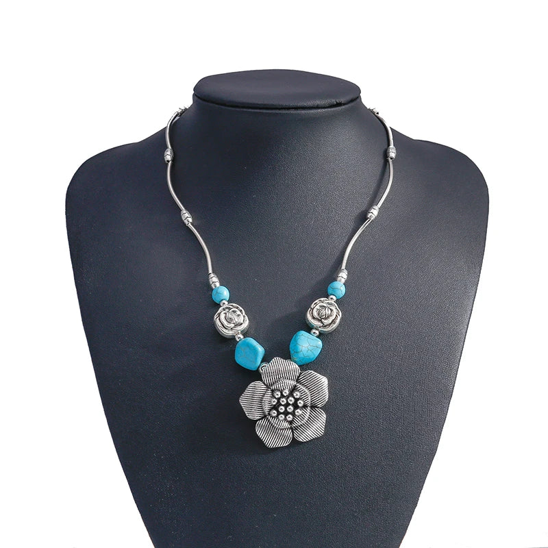 the AQUA MARINE - Bohemian Turquoise Natural Stone Pendants Necklace for Women