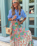 the SUNDAY STROLL - Boho Fashion Long Floral Summer/Autumn Loose Casual Elastic Waist Big Hem Long Skirts