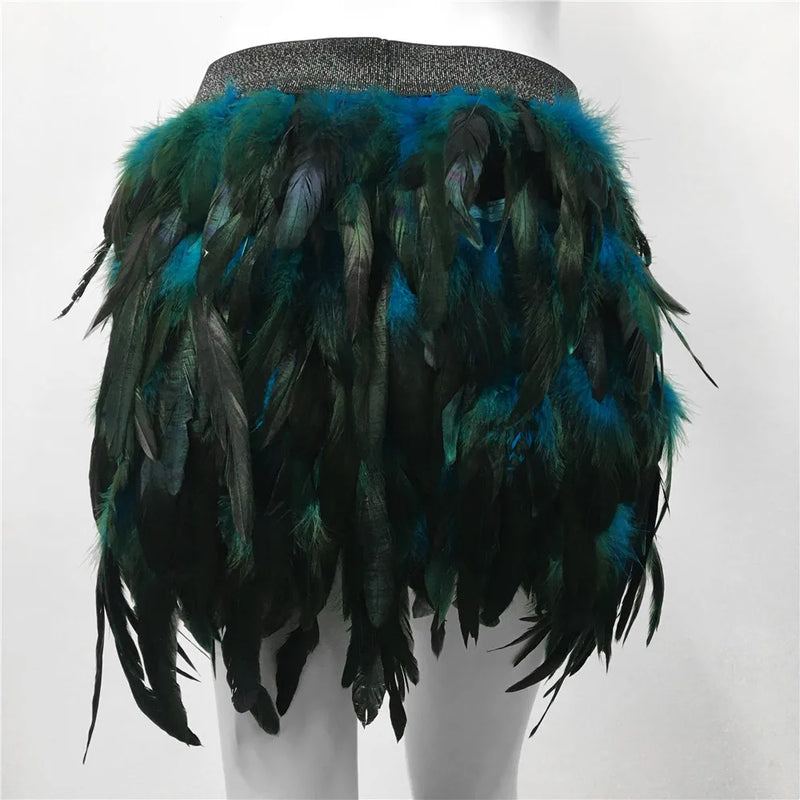 Harajuku Style Fluffy Feather Burning Festival Rave Skirts Elastic Waist Carnival Nightclub Outfit Women Mini Skirts Plus Size