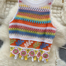 the HIPPIE BOHO - Bohemian Rainbow Knit Hooked Flower Hollow Out Sleeveless Summer Beachwear Colorful Camis