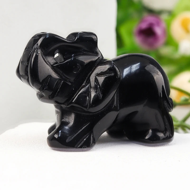 the ELEPHANT - Hand Carved Crystal Elephant Figurine, Home Decoration Mini Animal Handicraft Feng Shui Ornament