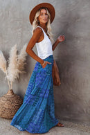 the PATCHWORK BOHO - Long Skirt Retro Loose Casual High Waist Skirt Bohemian Style Patchwork Pleated Pocket Skirt