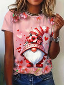 the HAPPY GNOME - Gnomes Printed Comfortable Crew Neck Short Sleeves Summer Style Casual T-Shirts for Women