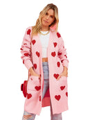 the BOHO CARDIGAN - Boho Inspired Jacquard Hearts Long Cardigan Long Sleeve Knitted Sweater Autumn/Winter Cardigan Coat