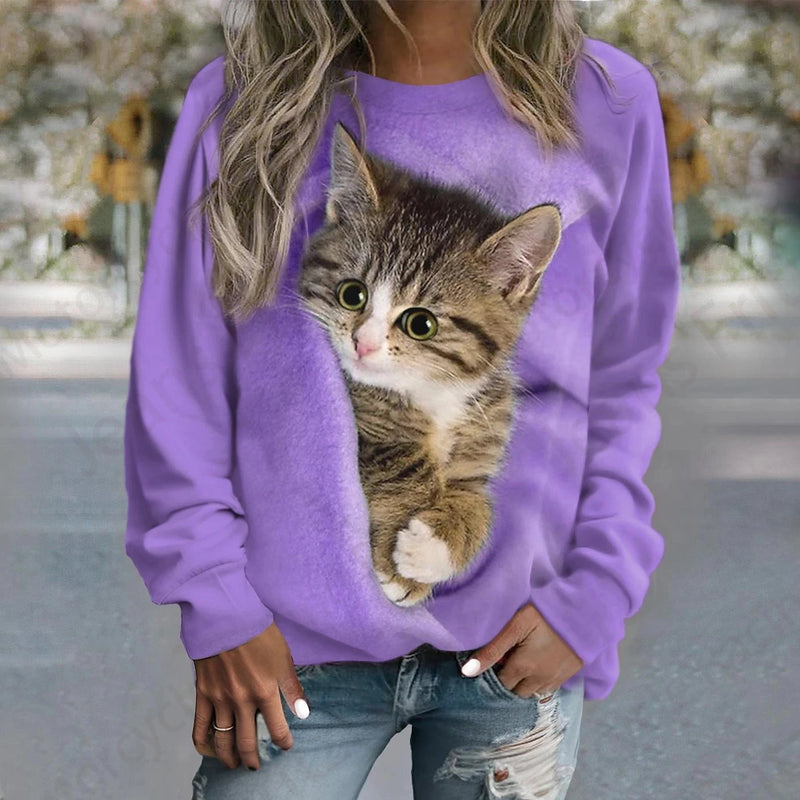 Sleeping Cat 3d Print O-Neck Hoodie Women Fashion Cute Graphic Hoodies Women Sweats Outwear Coat Sportwear Clothes Sudadera Lady