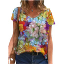 the PAINTED EASEL - Oversized Fashion Short Sleeve 3D Flower Print Loose Casual Female Clothing T-Shirts