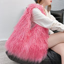 the SHAGGY - Women's Wool Plush Shoulder Bags, Hot Girls Faux Fur Drawstring Bucket Bag, Fashion Female Furry Purse Tote Handbags
