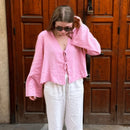 the BOHO TIE - Female Street Tops Linen Lace Up Long Sleeve Fashion Chic Casual Loose V-Neck Shirt