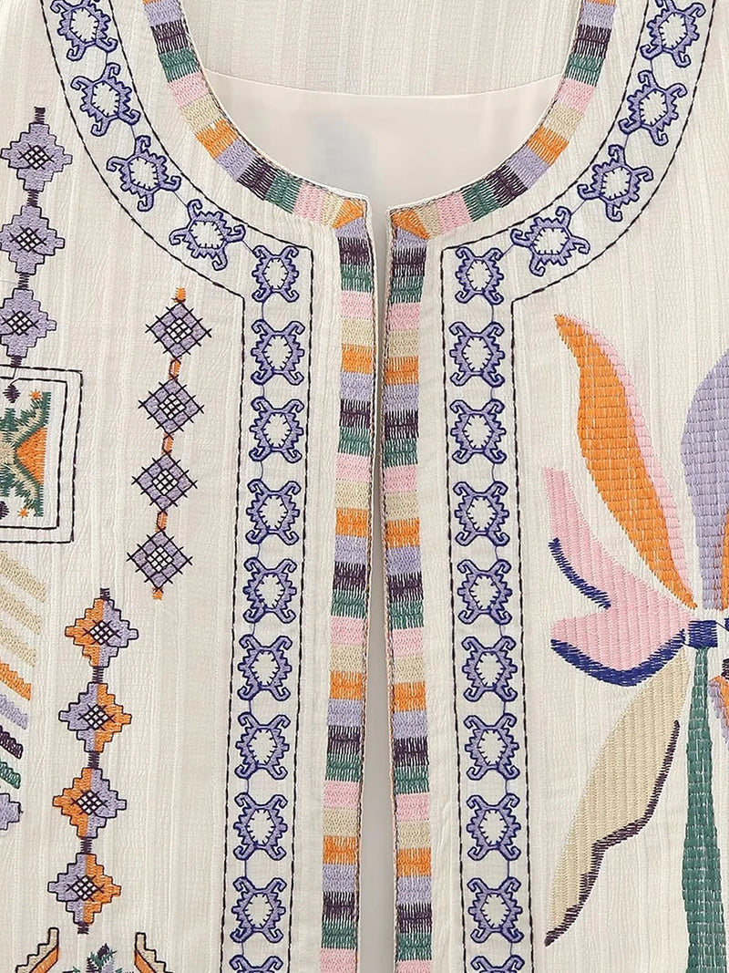 the STITCH BOHO - Women's Vintage Floral Pattern Embroidered Vest Sleeveless Open Front Versatile Short Outerwear Boho Cardigan Crop Vests