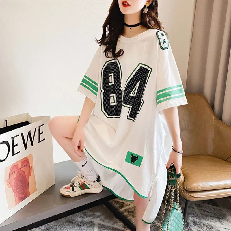 Womens T Shirt Irregular Short Sleeve T-shirt Summer Korean Trend Loose Mid-length Top Fashion Oversized Thin Half Sleeve Tshirt